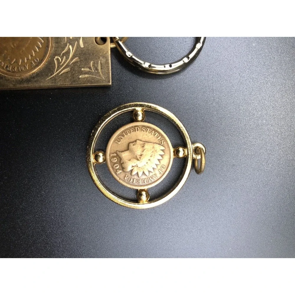Lot Of 3 Indian Head Penny Coin In‎ Vintage Gold-tone Keychain Antique Coin
